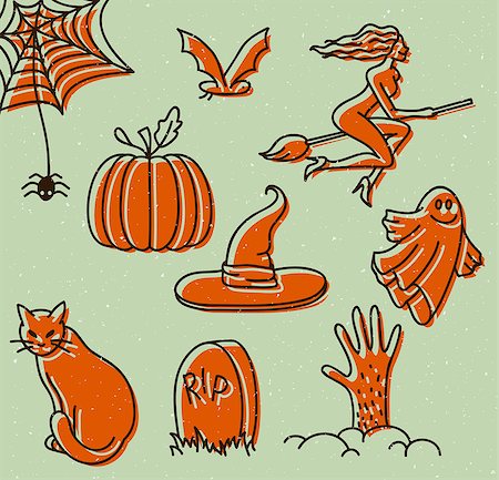 drawn pumpkins - Vector illustration of Halloween doodles Stock Photo - Budget Royalty-Free & Subscription, Code: 400-07106396