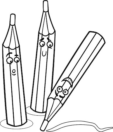 pencil crayon - Black and White Cartoon Illustration of Funny Crayons Objects Comic Character for Coloring Book Foto de stock - Super Valor sin royalties y Suscripción, Código: 400-07107323