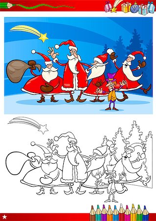 simsearch:400-08708552,k - Coloring Book or Page Cartoon Illustration of Themes Set with Santa Claus Group with Christmas Presents and Decorations for Children Stock Photo - Budget Royalty-Free & Subscription, Code: 400-07107336