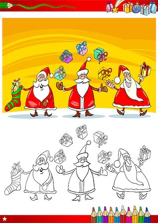 simsearch:400-08708552,k - Coloring Book or Page Cartoon Illustration of Themes Set with Santa Claus Group with Christmas Presents and Decorations for Children Stock Photo - Budget Royalty-Free & Subscription, Code: 400-07107338