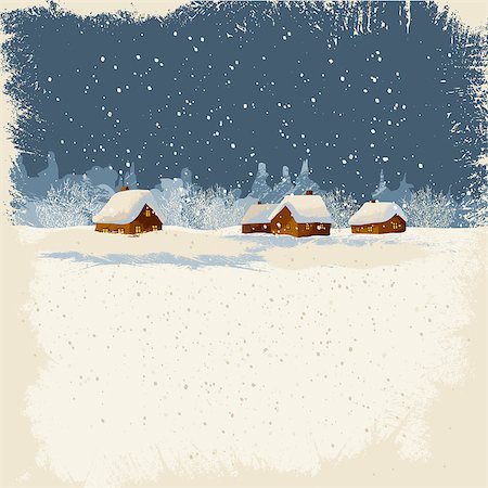 Winter landscape on old paper texture. Stock Photo - Budget Royalty-Free & Subscription, Code: 400-07107884