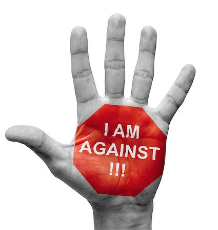 simsearch:400-06172579,k - I Am Against - Raised Hand with Stop Sign on the Painted Palm - Isolated on White Background. Stock Photo - Budget Royalty-Free & Subscription, Code: 400-07108011