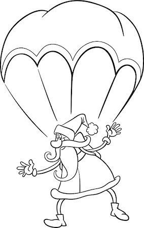 simsearch:400-08708552,k - Black and White Cartoon Illustration of Funny Santa Claus Character Flying on Parachute for Coloring Book Stock Photo - Budget Royalty-Free & Subscription, Code: 400-07108146