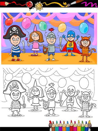 Coloring Book or Page Cartoon Illustration of Cute Little Children in Costumes on Fancy Ball for Coloring Book Stock Photo - Budget Royalty-Free & Subscription, Code: 400-07108151