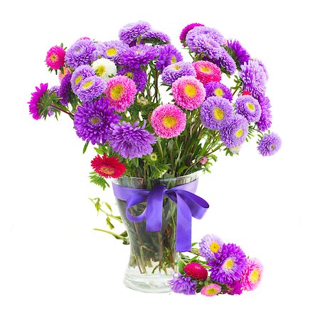 bouquet of violet and pink aster flowers in vase  isolated on white background Stock Photo - Budget Royalty-Free & Subscription, Code: 400-07100048