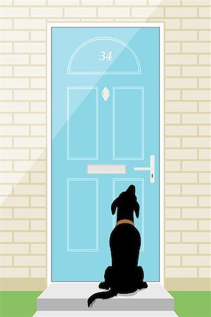 Editable vector illustration of a pet dog waiting outside a front door Stock Photo - Budget Royalty-Free & Subscription, Code: 400-07100162