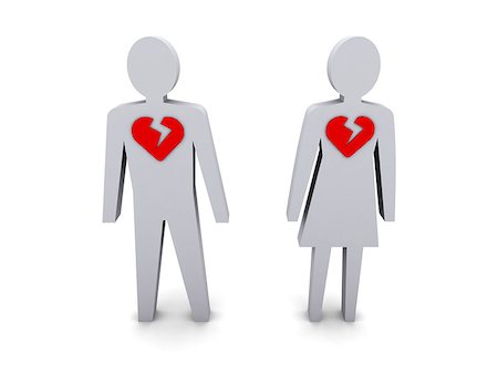 simsearch:400-06207242,k - Man and woman with broken hearts. Concept 3D illustration. Stock Photo - Budget Royalty-Free & Subscription, Code: 400-07100325