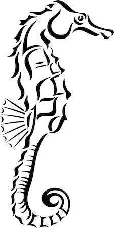 seahorse cartoon abstract - Stylized black and white icon of a seahorse on white background Foto de stock - Super Valor sin royalties y Suscripción, Código: 400-07100985