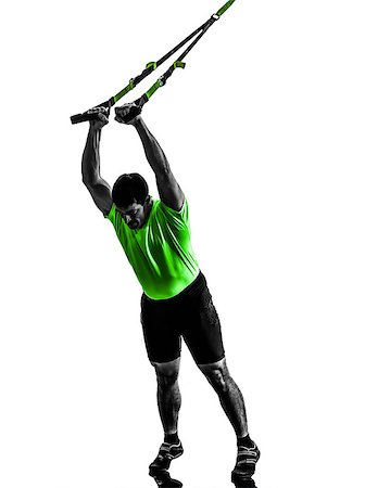 silhouette of human hanging - one caucasian man exercising   suspension training  trx   on white background Stock Photo - Budget Royalty-Free & Subscription, Code: 400-07101504