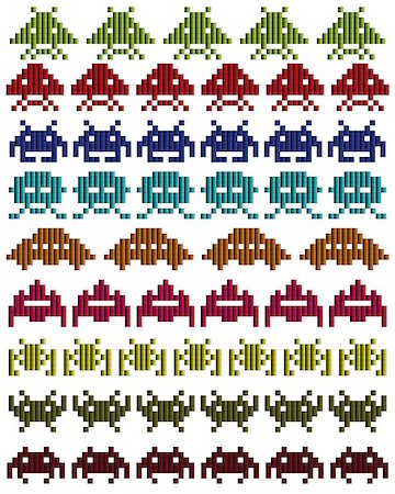 pixelated - colored silhouettes of Space Invaders on a white background Stock Photo - Budget Royalty-Free & Subscription, Code: 400-07101744