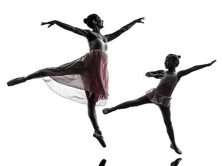 professor (female) - woman and  little girl   ballerina ballet dancer dancing in silhouette on white background Stock Photo - Budget Royalty-Free & Subscription, Code: 400-07103020