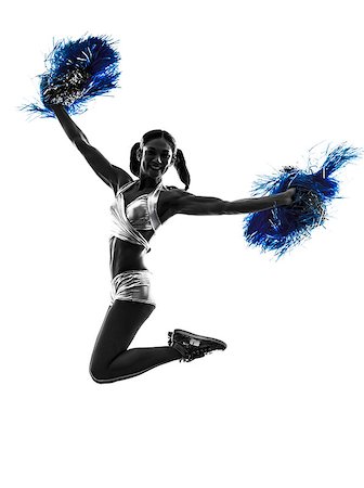 one young woman cheerleader cheerleading  silhouette studio on white background Stock Photo - Budget Royalty-Free & Subscription, Code: 400-07103035