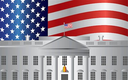 Washington DC President White House Building with US American Flag Background Illustration Stock Photo - Budget Royalty-Free & Subscription, Code: 400-07103880