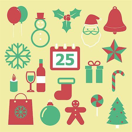simsearch:400-04149556,k - Set of Christmas icons on yellow background, stock vector Stock Photo - Budget Royalty-Free & Subscription, Code: 400-07103890