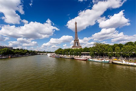 famous photographs of paris bridge - Eiffel Tower and Seine River with White Clouds in Background, Paris, France Stock Photo - Budget Royalty-Free & Subscription, Code: 400-07114383