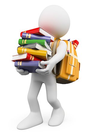 simsearch:400-04210607,k - 3d white people. Student carrying a stack of books back to school. Isolated white background. Photographie de stock - Aubaine LD & Abonnement, Code: 400-07114747
