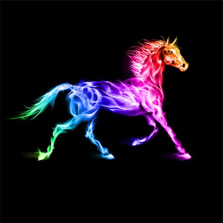 Running fire horse in spectrum colors on black background. Stock Photo - Budget Royalty-Free & Subscription, Code: 400-07116141