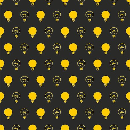 Seamless vector pattern or texture with yellow light bulbs on black background for web design, scrapbook, creative invention blog or technology science website, desktop wallpaper Stock Photo - Budget Royalty-Free & Subscription, Code: 400-07116908