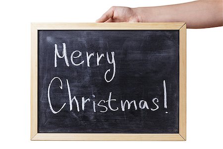 female teen hand holding chalkboard with Merry Christmas text, isolated Stock Photo - Budget Royalty-Free & Subscription, Code: 400-07117004