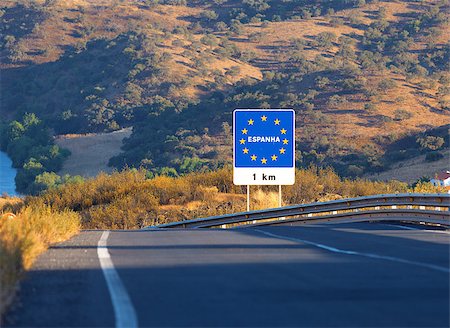 Road sign on the border of a European Union country, Spain Stock Photo - Budget Royalty-Free & Subscription, Code: 400-07111521