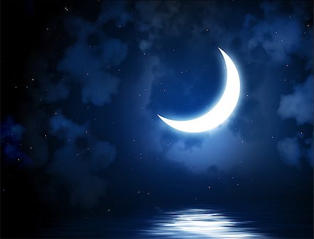 dark moon with clouds - Night fairy tale - bright moon reflected in water Stock Photo - Budget Royalty-Free & Subscription, Code: 400-07125070