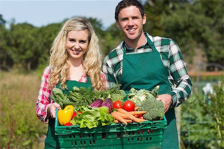 smiling couple in vegetable garden - Proud young couple showing vegetables in their garden smiling at camera Stock Photo - Budget Royalty-Free & Subscription, Code: 400-07139482