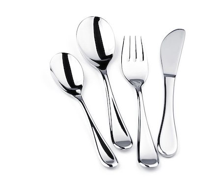 simsearch:400-06076985,k - Silverware set - fork, knife, and two spoons. Isolated on white background Stock Photo - Budget Royalty-Free & Subscription, Code: 400-07165496