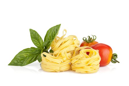 simsearch:400-06796273,k - Italian colors food. Basil, pasta and tomatoes. Isolated on white background Stock Photo - Budget Royalty-Free & Subscription, Code: 400-07166511