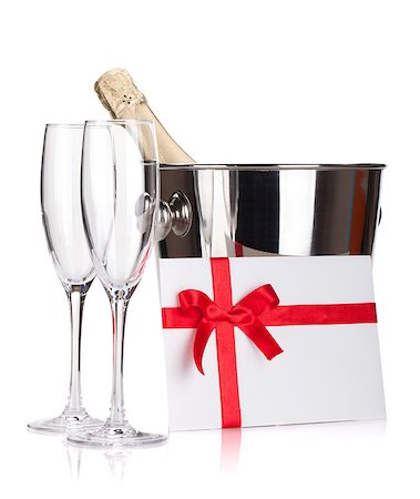 simsearch:400-07166551,k - Two champagne glasses, bottle in bucket and letter. Isolated on white background Stock Photo - Budget Royalty-Free & Subscription, Code: 400-07166551