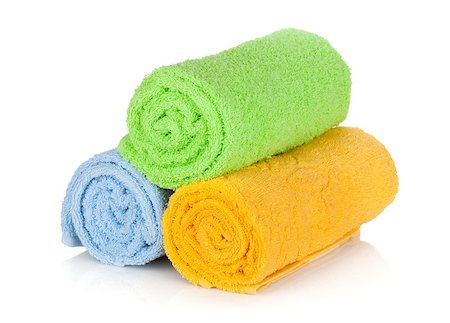 simsearch:400-05370670,k - Multicolored towels. Isolated on white background Stock Photo - Budget Royalty-Free & Subscription, Code: 400-07166589