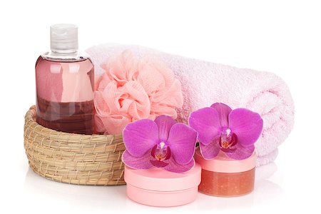 simsearch:400-05370670,k - Cosmetics, towel and orchid flowers. Isolated on white background Stock Photo - Budget Royalty-Free & Subscription, Code: 400-07166712