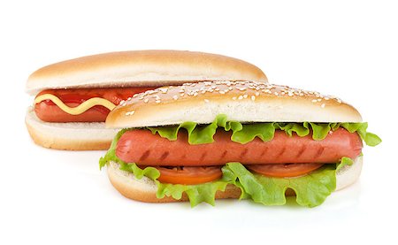 simsearch:400-04587885,k - Two hot dogs with various ingredients. Isolated on white background Stock Photo - Budget Royalty-Free & Subscription, Code: 400-07167128