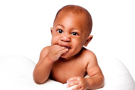 Face of beautiful cute teething baby biting fingers with funny expression, on white. Stock Photo - Budget Royalty-Free & Subscription, Code: 400-07167619