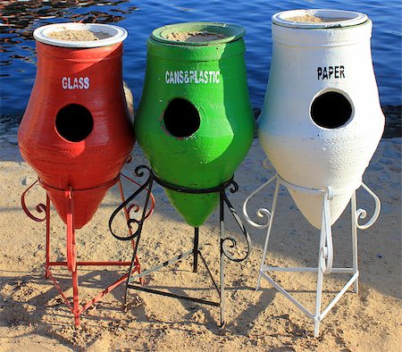 simsearch:400-04407139,k - Three Colorful Recycle Trashcans on a Beach Stock Photo - Budget Royalty-Free & Subscription, Code: 400-07168303