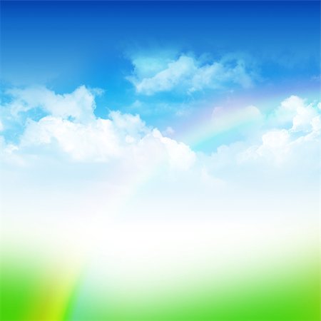 simsearch:400-06141235,k - Cloudy blue sky with rainbow and green field abstract background Stock Photo - Budget Royalty-Free & Subscription, Code: 400-07168356