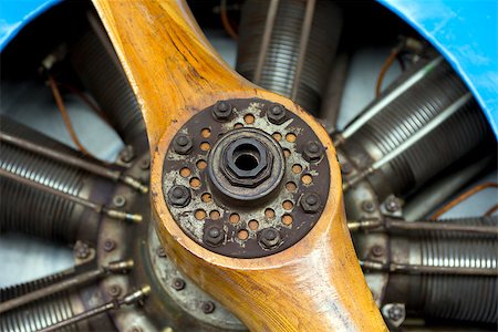 simsearch:400-08188604,k - Old aircraft engine with wood propeller, vintage plane close up Stock Photo - Budget Royalty-Free & Subscription, Code: 400-07169134