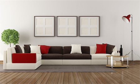 Corner sofa with colorful pillows in a modern living room Stock Photo - Budget Royalty-Free & Subscription, Code: 400-07174434