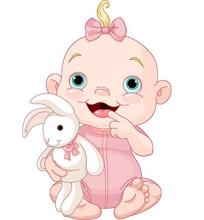 sweet baby cartoon - Adorable baby girl holding bunny toy Stock Photo - Budget Royalty-Free & Subscription, Code: 400-07174868