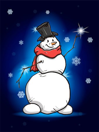 illustration snowman with star on background night sky Stock Photo - Budget Royalty-Free & Subscription, Code: 400-07175054
