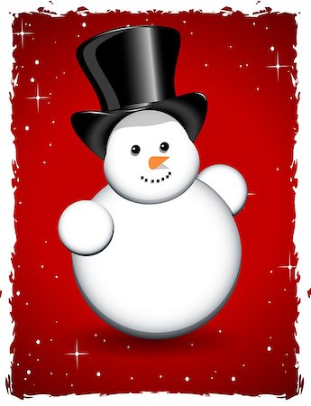 Illustration snowman with a hat on a red background Stock Photo - Budget Royalty-Free & Subscription, Code: 400-07176177