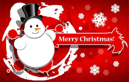 illustration red Christmas background with a snowman Stock Photo - Budget Royalty-Free & Subscription, Code: 400-07176173