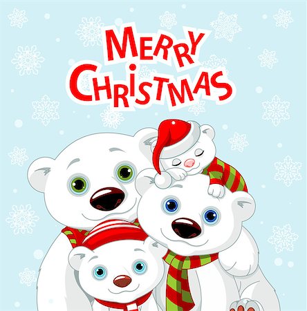 Polar bear family Christmas greeting card Stock Photo - Budget Royalty-Free & Subscription, Code: 400-07178983