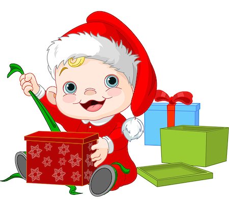 Cute Baby open Christmas gift Stock Photo - Budget Royalty-Free & Subscription, Code: 400-07179360