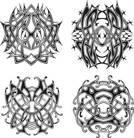 simsearch:400-06076985,k - Symmetrical knot patterns. Set of black and white vector illustrations. Stock Photo - Budget Royalty-Free & Subscription, Code: 400-07170914