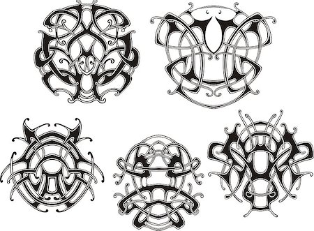 simsearch:400-06076985,k - Symmetrical knot patterns. Set of black and white vector illustrations. Stock Photo - Budget Royalty-Free & Subscription, Code: 400-07170915