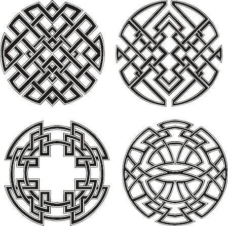 simsearch:400-06076985,k - Symmetrical round knot patterns. Set of black and white vector illustrations. Stock Photo - Budget Royalty-Free & Subscription, Code: 400-07170916
