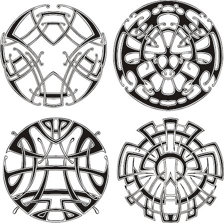 simsearch:400-06076985,k - Symmetrical round knot patterns. Set of black and white vector illustrations. Stock Photo - Budget Royalty-Free & Subscription, Code: 400-07170917