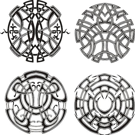 simsearch:400-06076985,k - Symmetrical round knot patterns. Set of black and white vector illustrations. Stock Photo - Budget Royalty-Free & Subscription, Code: 400-07170918