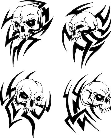 simsearch:400-04275576,k - Skull tattoos. Set of black and white vector illustrations. Photographie de stock - Aubaine LD & Abonnement, Code: 400-07170941