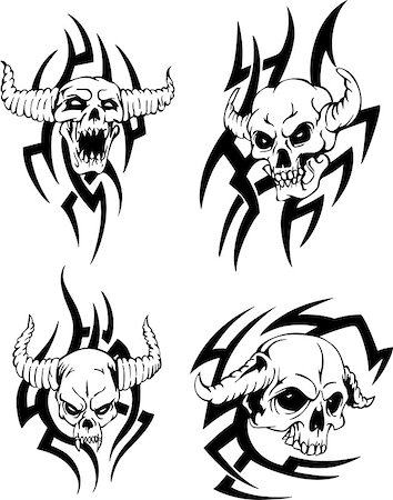 Devil Skulls. Set of black and white vector illustrations. Stock Photo - Budget Royalty-Free & Subscription, Code: 400-07170942